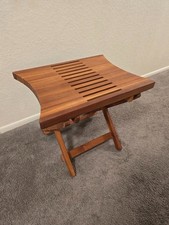 Vintage Handmade 22" Nautical Teak Square Indoor Outdoor Folding End Table