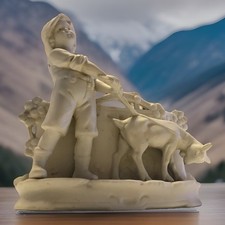 Petite jardinière en biscuit de porcelaine garçon et son agneau XIX éme