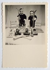 1952 Christmas Toys, Advertising Babies Ski Outfit - Vintage Photo Snapshot