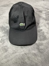 Lacoste Embroidered Crocodile Logo Hat Contrast Leather Strap Black Baseball Cap