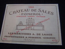 wine label Chateau de Sales 1986 pomerol wine label burgundy