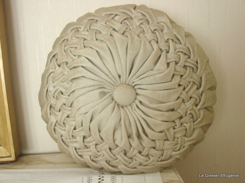 Coussin rond velours écru - rond, en