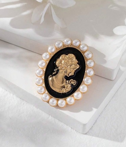 Broche camée vintage dorée - broche,