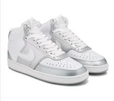 Nike Women's Court Vision Mid White Metallic Silver Sneakers Shoes CD5436-108