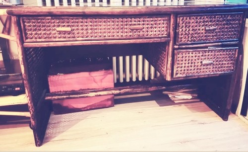 Bureau vintage bois rotin - bois, et
