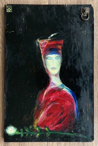 Tableau panneau huile portrait - panneau,