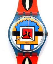 NEW Swatch Watch PAELLA GN129 New 1993 with Case by Nathalie Du Pasquier VINTAGE