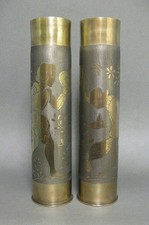 Douille d'Obus Ciselée Artisanat Tranchées Poilus Première Guerre Mondiale