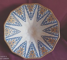 Rare grande coupe sur pied douche Art Déco émaux Longwy craquelée stylisée 1930