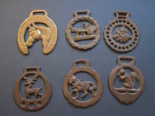 6 ornements bride cheval laiton Porte bonheur fer à cheval Brass Horse medallion