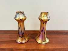 Pair of iridescent glass vases. Pallme Konig, Loetz, Kralik.