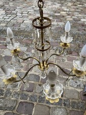 Suspension Lustre Ancien Bronze Et Pampilles Verre
