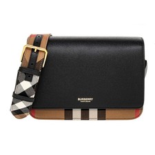 Burberry Mackford House Check Canvas Black Leather Shoulder Bag with strap