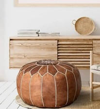 Tan Moroccan Ottoman Leather Poufs - Wedding Decor -Handmade w/ genuine Leather