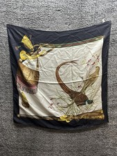 Vintage GUCCI Pheasant Hunt" Multicolor, 100% Silk Logo Scarf/Foulard 34x 34