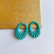Genuine Fluted Turquoise Oval Disc Gemstone Earring Charms Door Knockers #TQF