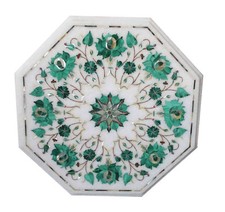 12" Marble Table top Semi Precious Stones floral malachite inlay home decorative