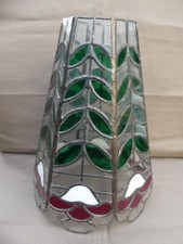 Beau grand abat jour Vitrail style Art Déco Fleurs stylisées 32cm haut Vintage