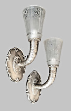 Paire d'appliques murales Art Deco verrerie Des HANOTS bronze argenté 1930s