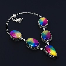 Arc-en-Ciel Solaire Quartz Pierre Collier 925 Argent Sterling Bijou Cadeau De Sa