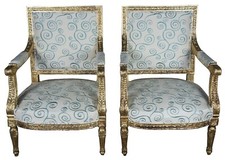 Antique 19th Century Louis XVI Fauteuil Arm Chairs Neoclassical French Accent
