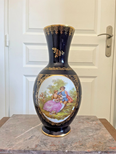 Ancien grand vase limoges bleu - grand,