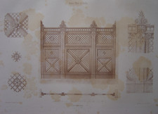 Lithographie Grille en fer forgé à BERLIN 1860 Gittertor Portail en treillis