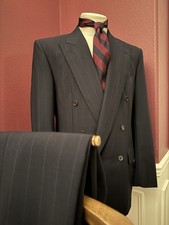 Ermenegildo Zegna Tropical Weight Wool Pinstripe Suit Double Breasted ~40Rx34W