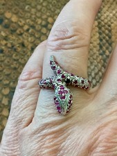 ANCIENNE BAGUE  LARGE  ARGENT MASSIF OR BLANC VERMEIL  -  RUBIS VERITABLES