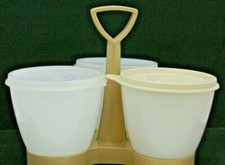 Vintage Tupperware Condiment Caddy 3 Container Server With Holder 