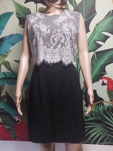 Robe noire dentelle blanche - noire,