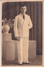 Old postcard Indochina Cochinchina man in white suit signed Modern Photo Saigon 1934