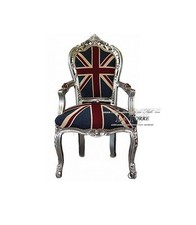 Chaise Fauteuil Still Luigi XV Baroque Empire Argent Tissu Anglais AL2729