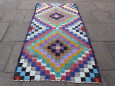 Tapis Kilim Vintage Traditionnel Fait Main Oriental Bleu Violet 230x130cm