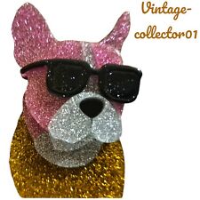 Modern Arcrylic Handmade BROOCH 3D Pink Gold Glitter Bulldog Staffie Dog Boxed 