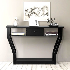 Meuble Vintage ART DECO Table Console Avec 1 Tiroir 3 Compartiments En MDF Noir