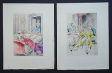Louis ICART 1946 2 gravures originales Eau-forte La nuit Le Moment Curiosa rare