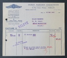Invoice 1937 WEST PARISIAN RADIATORS CHAUSSON old bill invoice 9