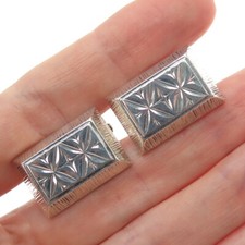 JUWEL 835 Silver Vintage Diamond-Cut Modernist Cufflinks