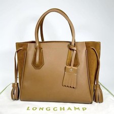 Longchamp Penelope Fantasy Tote Bag Brown Leather Women Used Authentic