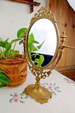 Table mirror, table mirror, psyche, vintage brass dressing table, h 39 cm