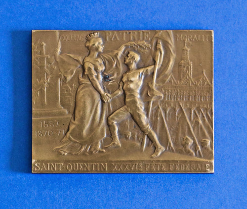 1910 plaquette bronze doré - plaquette,