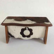 11 ⚜ Ancienne Boite en Bois en Peau de Vache Boite à Bijoux Poils de Vache