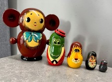 Poupée ancienne Cheburashka Nesting lot de 5 objets souvenir en bois