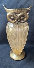 Murano Italy Gambaro & Poggi Owl Vase 10 1/4" Tall Signed Heavy Gold Flecks