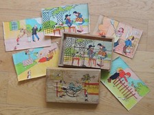 Antique Atlas Paris 15 wooden cubes set Les chutes et maladresses cubes