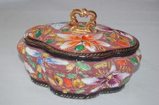 Bonbonnière  céramique faïence " H.BEQUET QUAREGNON " Belgique dorure