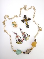 Lot de bijoux fantaisie Vintage Franck Herval, Viane Mae doré pierre Croix