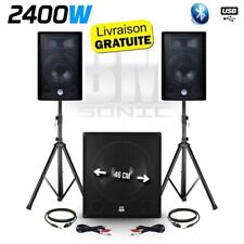 Pack sono complet  2400W USB/BT - 2 Enceintes12" + Caisson 18" + Pieds