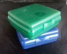 2 TUPPERWARE Sandwich Keeper Hinged Storage Containers Blue Green Sheer #3752